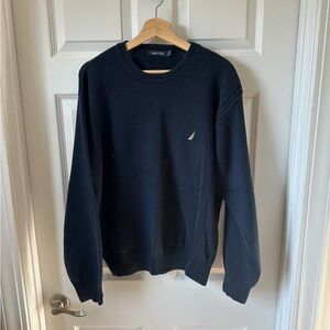 Nautica Black Crewneck Sweater with Ribbed Details